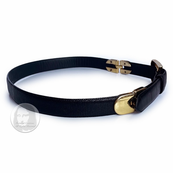 Cale Genuine Lizard Belt Black Gold Croc Stamp Leather Size 28 Vintage main image 7